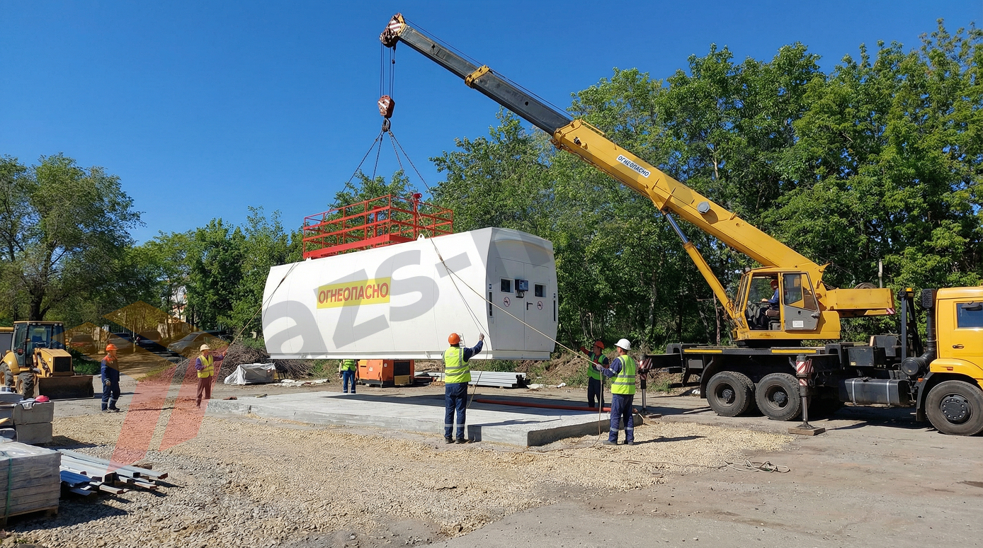 Монтаж мобильной АЗС краном