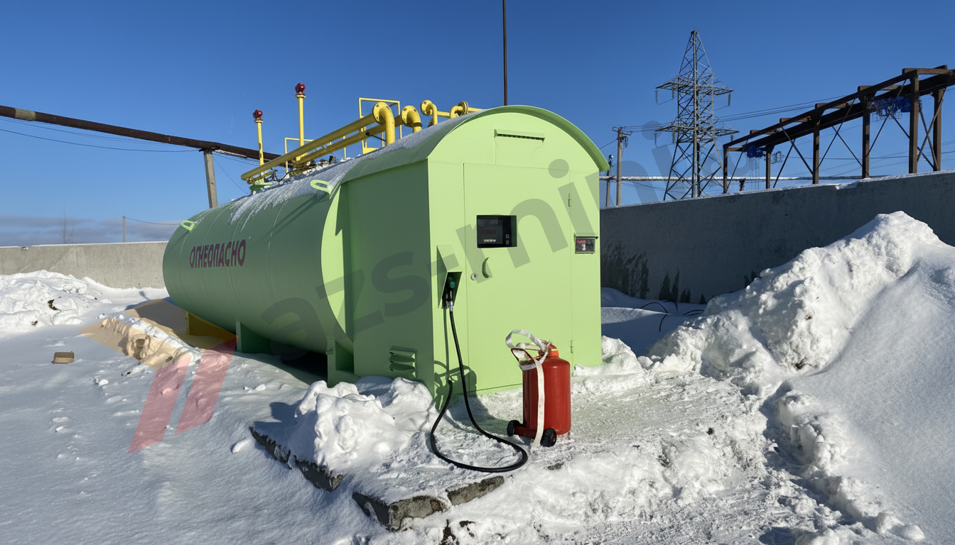 Двустенный металлический резервуар с топливораздаточной колонкой