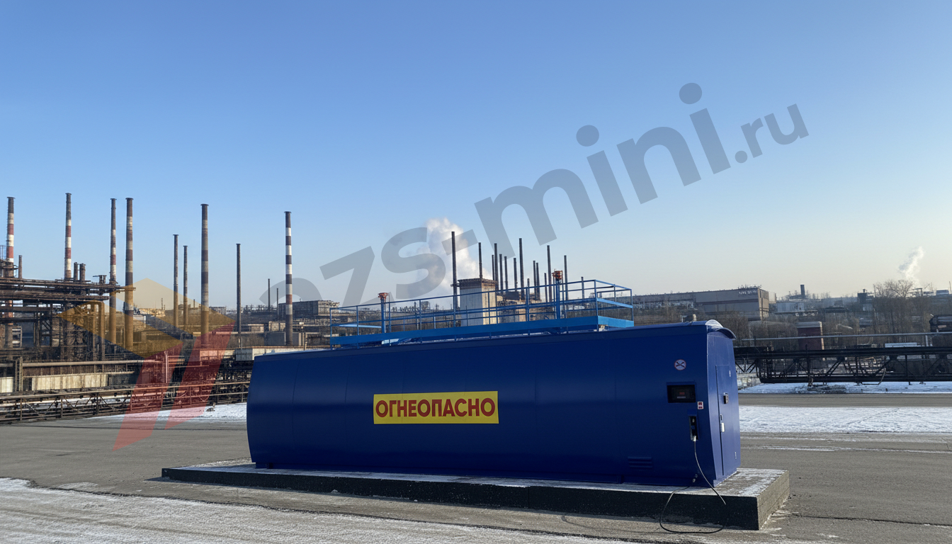 Цельнометаллический контейнер АЗС с резервуаром и техотсеком